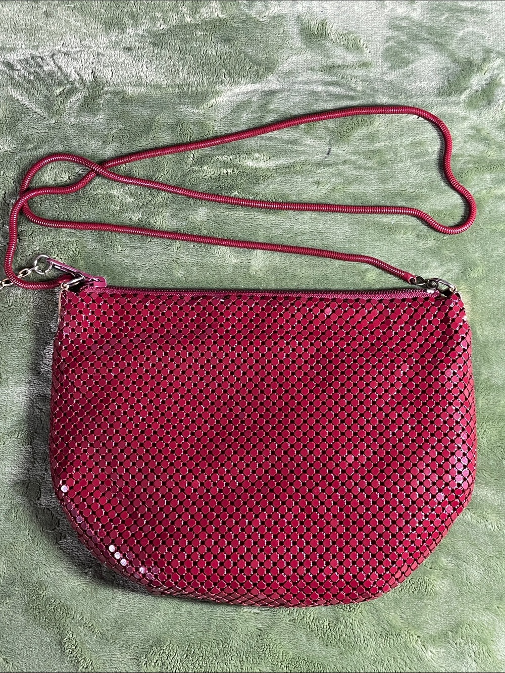 Vintage Burgundy Mesh Crossbody Bag